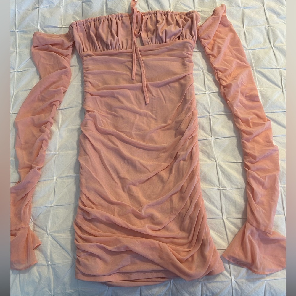 Pink Ruched Off-Shoulder mini Dress - Picture 3 of 5